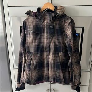 Plaid Hooded Jacket with Fur Trim